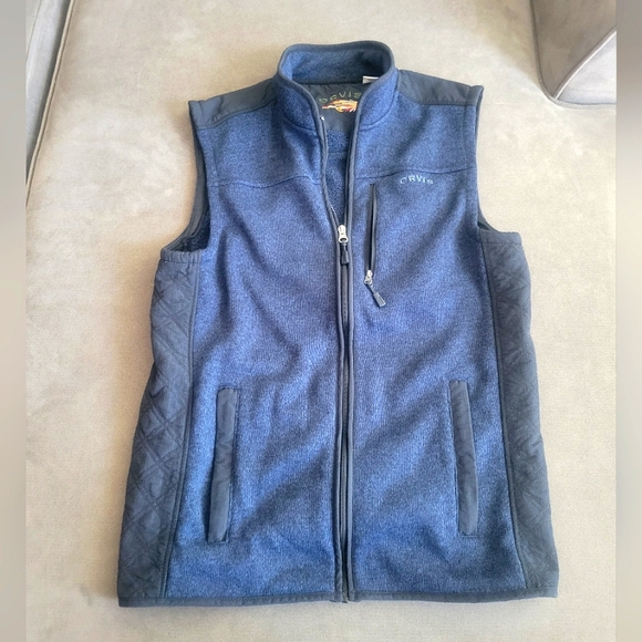 Orvis Men’s M Full Zip Fleece Sweater Vest Polyester Navy Blue Signature Logo - Picture 1 of 5